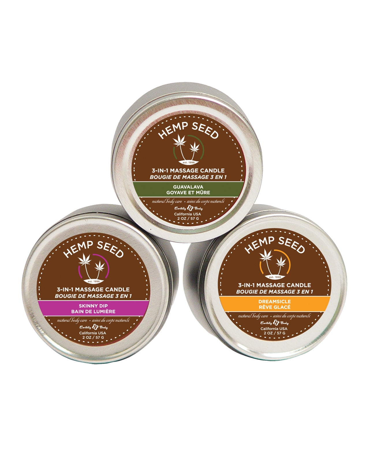 Earthly Body Massage Candle Trio Gift Bag - 2 oz Skinny Dip, Dreamsicle, & Guavalva - Lady Maven - Maison du Maven