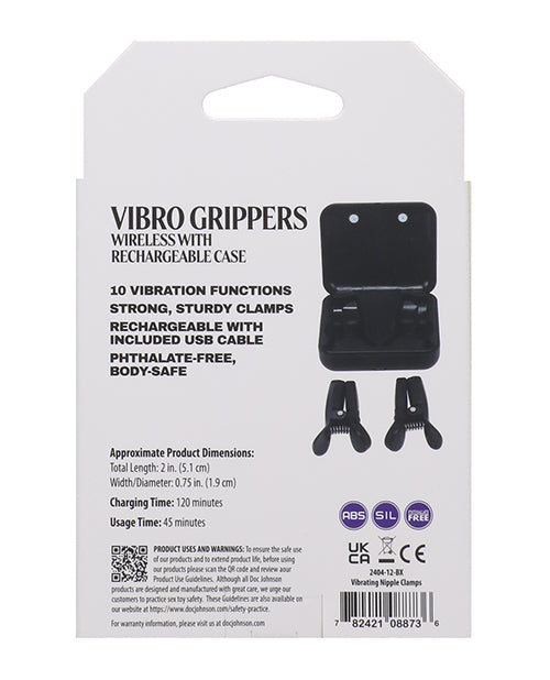 Merci Vibro Grippers Rechargeable Vibrating & Wireless Nipple Clamps - Black - Lady Maven - Maison du Maven