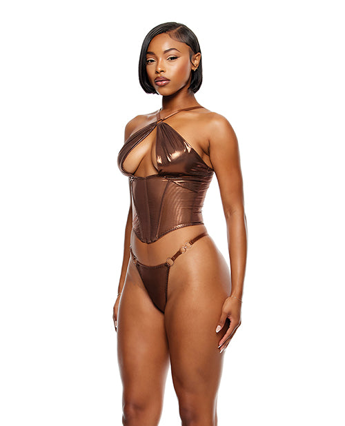 Liquid Metal Metallic Mesh Bustier w/G-String 2 pc Set - Metallic Copper SM - Lady Maven - Maison du Maven