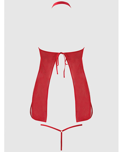 Dragon Mesh & Applique Chemise w/G-String 2 pc Set - Red SM