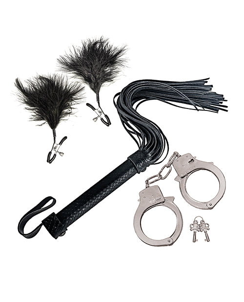 Bondage by Nasstoys Whip & Cuff Set - Black - Lady Maven - Maison du Maven