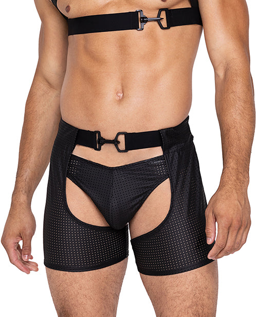 Master Chaps w/Hook & Ring Closure & Rear Cut Out (Thong Not Included) - Black XL - Lady Maven - Maison du Maven