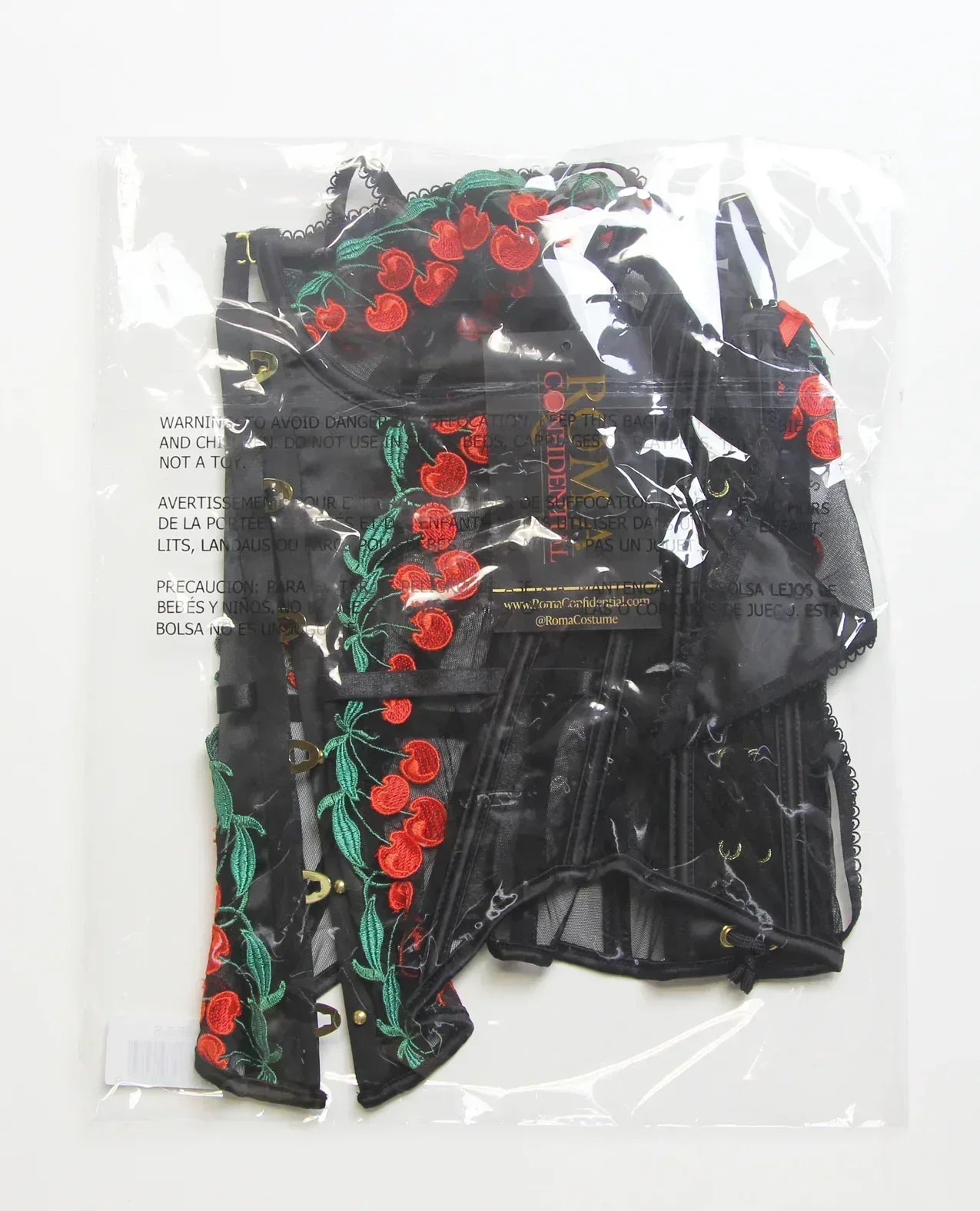 Cherry Delight Corset Embroidered Underwire with G-String - Black SM - Lady Maven - Maison du Maven