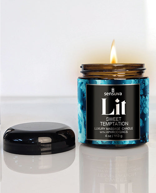 Sensuva Lit Sweet Temptation Luxury Massage Candle - 4 oz Vanilla, Sugar & Sweet Pea - Lady Maven - Maison du Maven