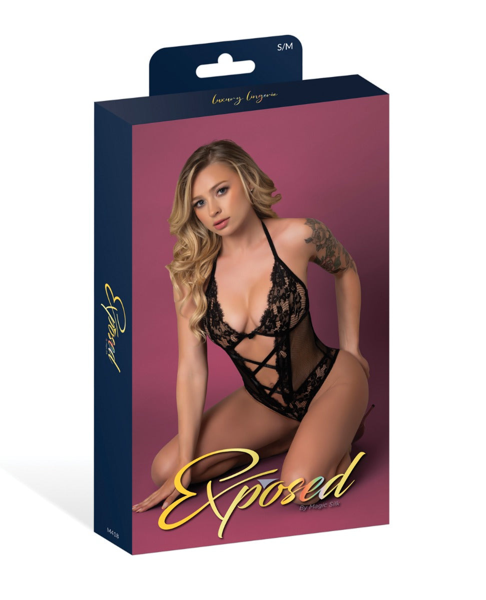 Black Cherry Halter Teddy - Black S/M