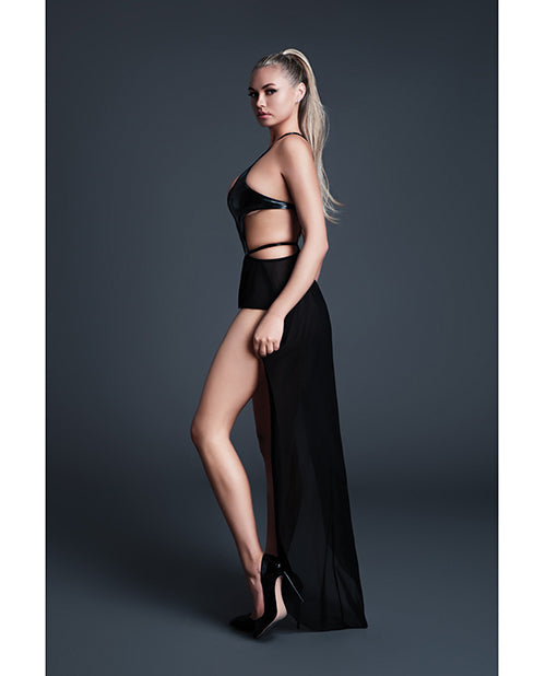 Allure Take Me Latex Look Vinyl and Mesh Teddy w/Attached Skirt - Black LG - Lady Maven - Maison du Maven