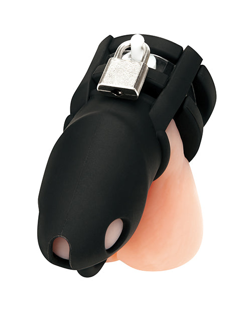 Blue Line 2" Silicone Mini Cock Cage With Ball Divider - Black - Lady Maven - Maison du Maven