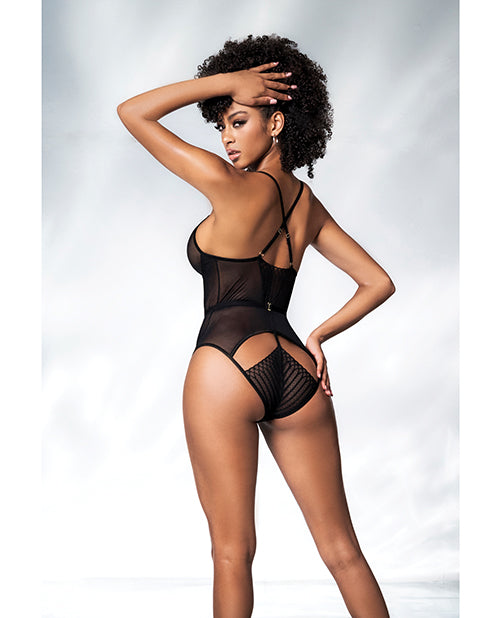 Mesh Cut Out Strappy Bodysuit Black L/XL - Lady Maven - Maison du Maven