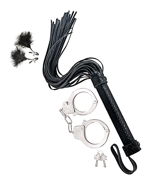 Bondage by Nasstoys Whip & Cuff Set - Black - Lady Maven - Maison du Maven