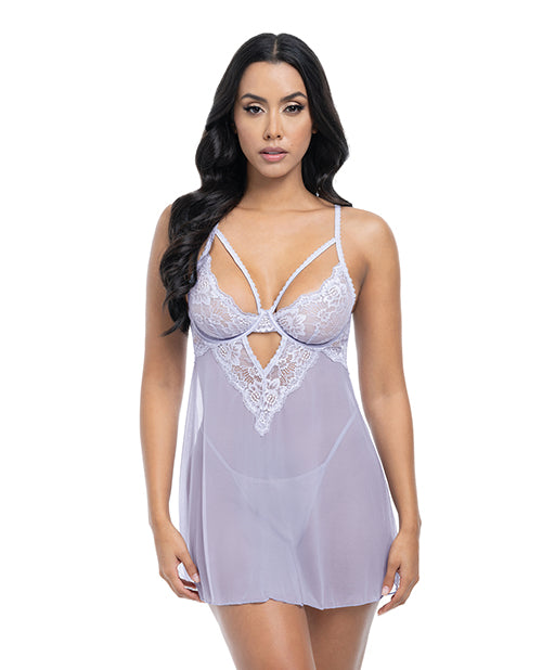Elsie Lace & Mesh Underwire Babydoll w/G-String 2 pc Set - Brunnera Blue S/M - Lady Maven - Maison du Maven