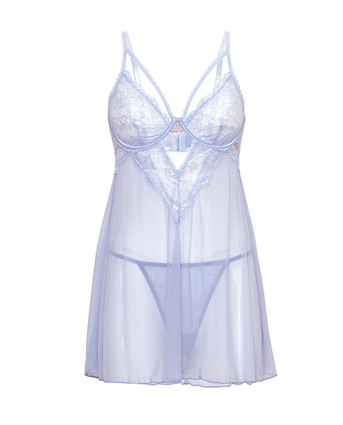 Elsie Lace & Mesh Underwire Babydoll w/G-String 2 pc Set - Brunnera Blue S/M - Lady Maven - Maison du Maven