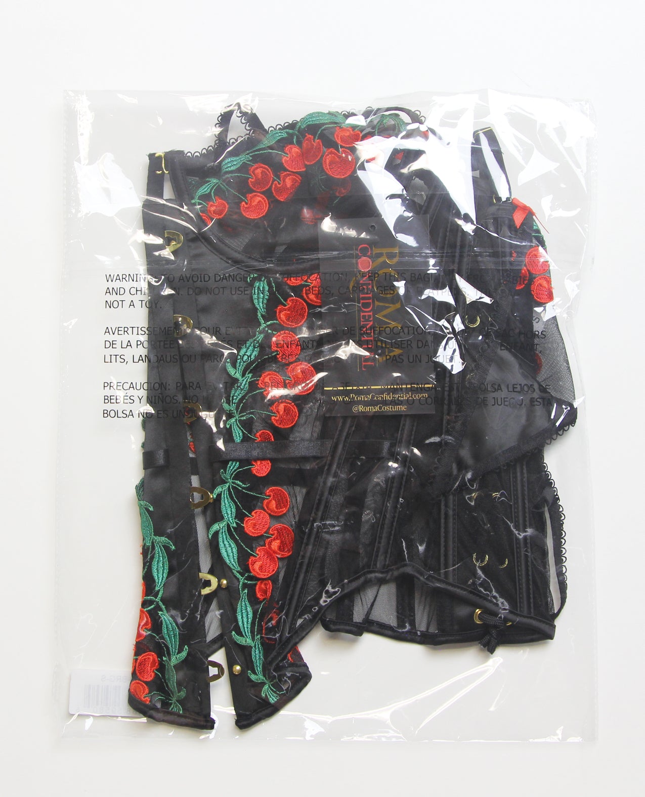 Cherry Delight Embroidered Underwire Corset w/G-String - Black SM - Lady Maven - Maison du Maven