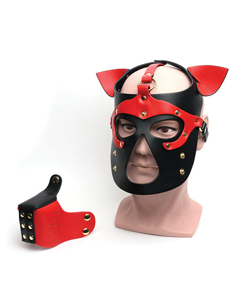 665 Bondage Pup Hood - O/S Black/Red - Lady Maven - Maison du Maven