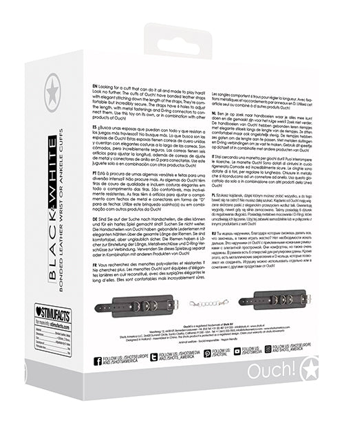 Shots Ouch Black & White Bonded Leather Hand/Ankle Cuffs - Black - Lady Maven - Maison du Maven