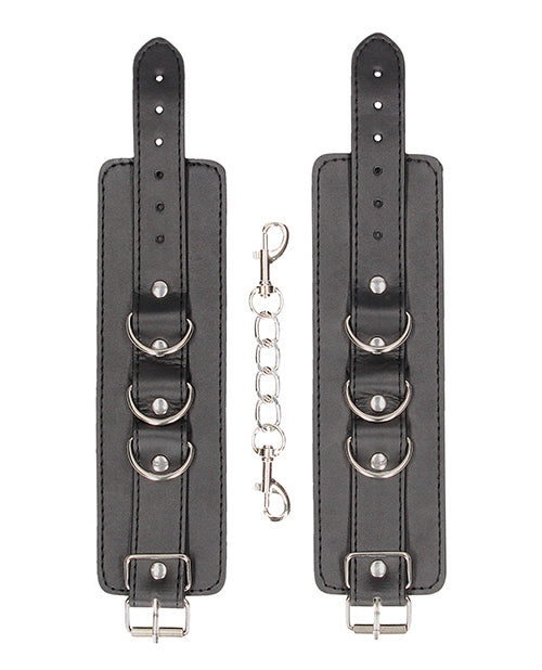 Shots Ouch Black & White Bonded Leather Hand/Ankle Cuffs - Black - Lady Maven - Maison du Maven