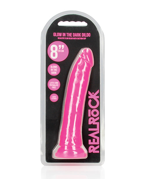 Shots RealRock 8" Slim Dildo Glow in the Dark - Neon Pink - Lady Maven - Maison du Maven