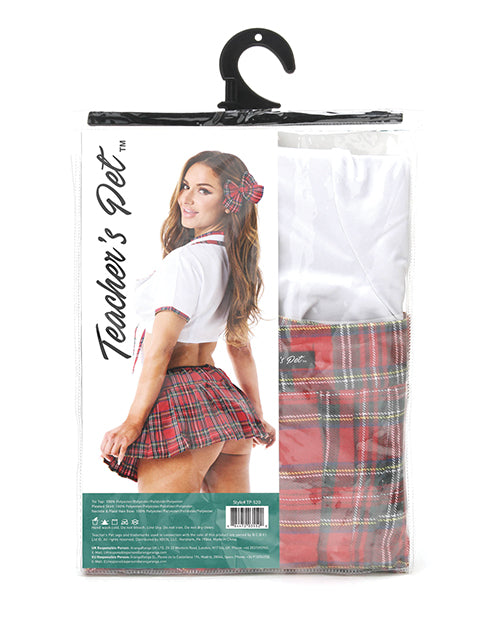 Teacher's Pet Ms Honor Student School Girl Tie Top, Pleated Skirt, Neck Tie & Hair Bow Red O/S - Lady Maven - Maison du Maven